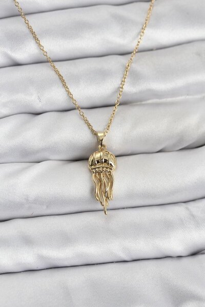 Skygo 316L Steel Chain Gold Color Jellyfish Model Zircon Stone Women's Neckla...