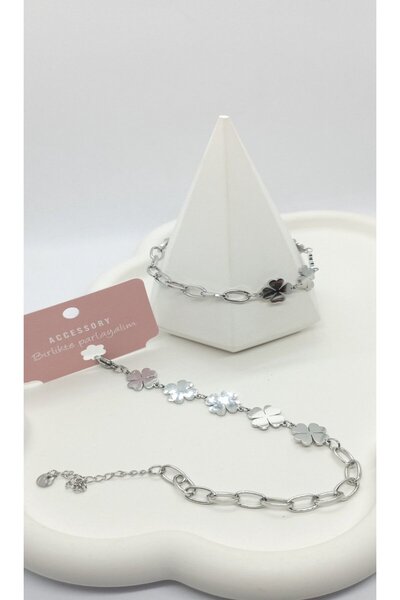 ndjewelry Silver Color Clover-Paperclip Bracelet