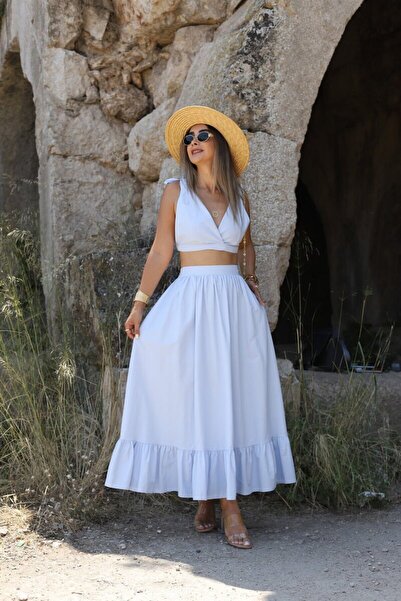 bytugcekaya Σετ φούστα με μπλε δεμένο λεπτομερές μπουστάκι