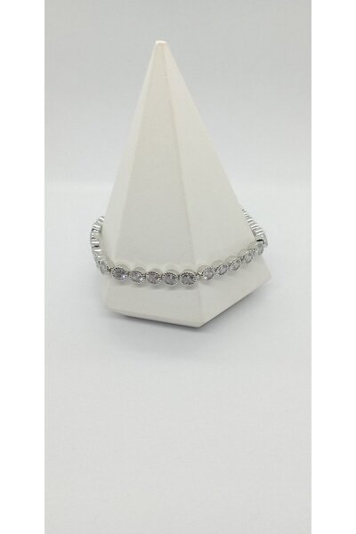 ndjewelry سوار من الحجر المستدير باللون الفضي