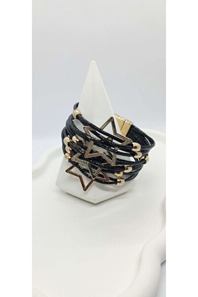 ndjewelry سوار ذو نهاية مغناطيسية برباط لامع باللون الأسود