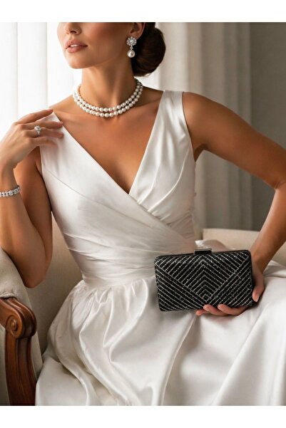 NAZART Γυναικείο βραδινό φόρεμα από μαύρη πέτρα Clutch Portfolio Hand Night W...