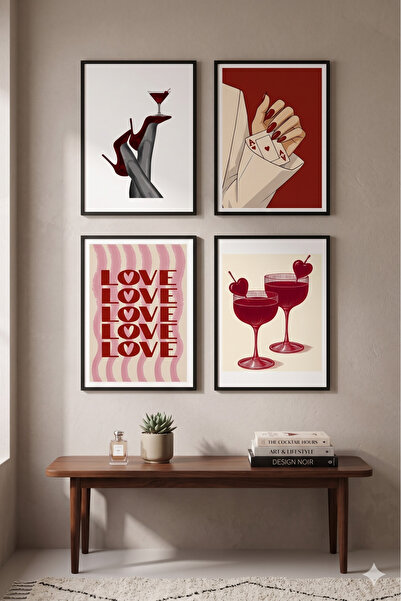 Sekiz8 Minimalist Siyah Çerçeveli 4'lü Poster Tablo Seti - Dijital Baskı 4CER-2