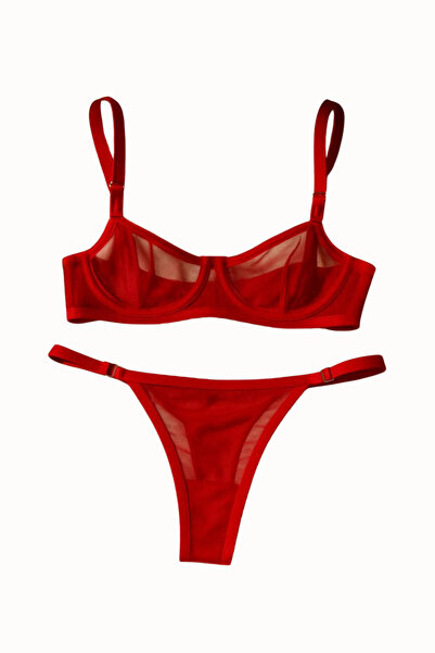 BLUE AVCI LINGERIE Σετ μπραλέτ από τούλι με κόκκινο Underwire