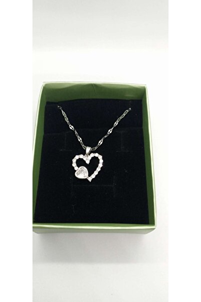ndjewelry Silver Color Twist Chain Stone Heart Crisp Necklace
