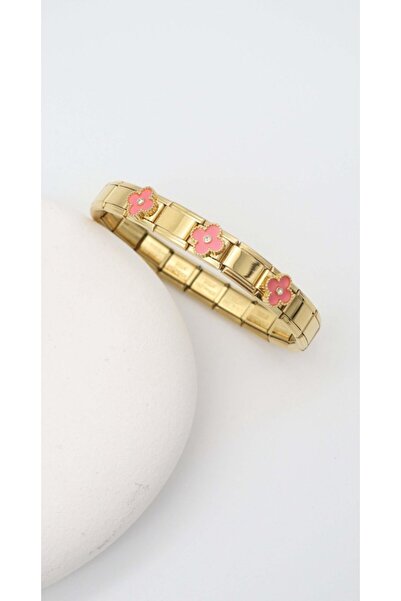 ndjewelry Pink clover figured gold nomination bracelet