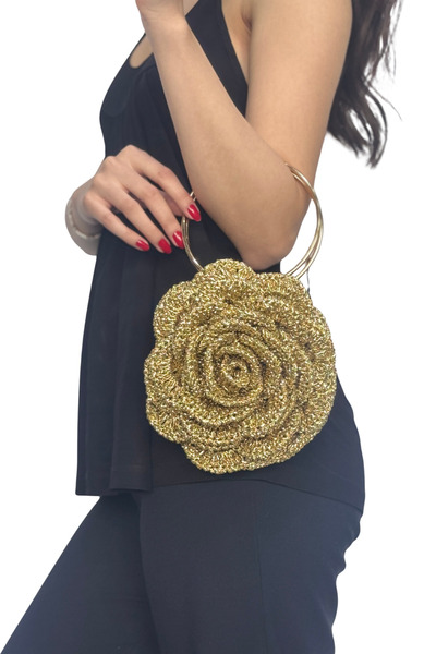 Helybag El Yapımı Örgü Gül Çanta – Rose Bag – Metal Saplı - 4 farklı renk seç...
