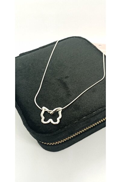 ndjewelry قلادة فراشة فضية اللون