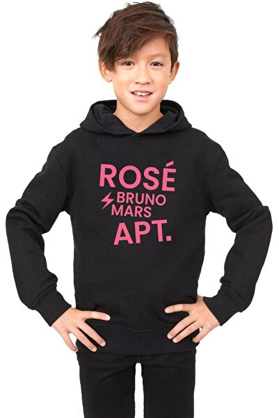 Tshirthane BLACKPINK ROSE BRUNO MARS APT - Μαύρη κουκούλα Παιδί 3ip