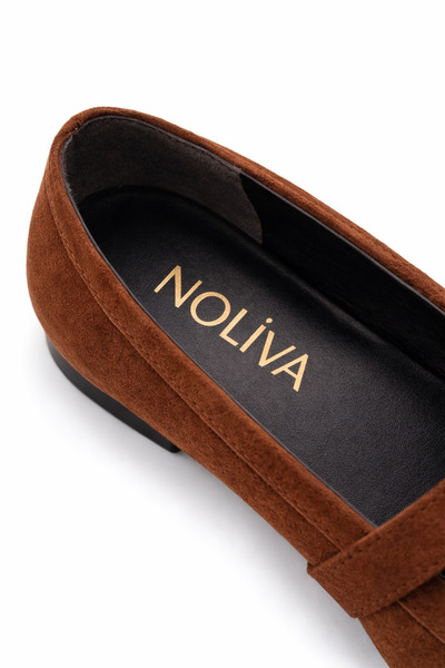 Noliva Women's Brown Suede Heart Buckled Ballet Flats Casual Stylish Mary Janes Ballet Flats