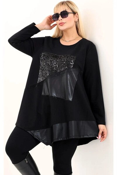 Kheos Τοπ με λαιμόκοψη με παγιέτες και δερμάτινη λεπτομέρεια, με τύπωμα τεμάχ...