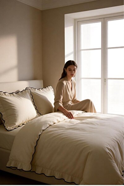 BESTİNA GOLD Σετ Παπλωματοθήκη Διπλό 100% Βαμβακερό Διακοσμητικό Overlocked F...