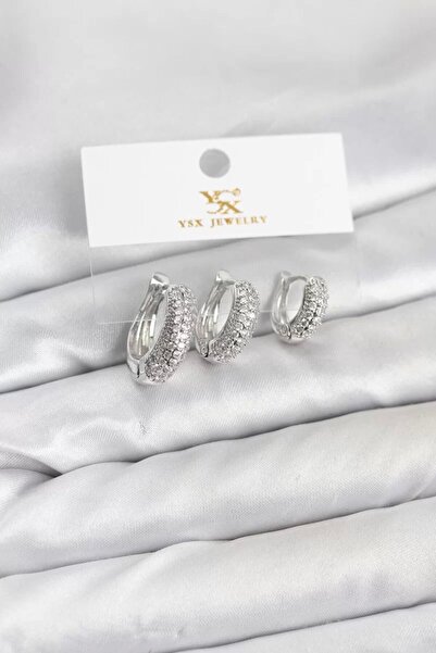 Skygo Brass Silver Color Zircon Stone Hoop Model Ysx Trio Earring Set - Tj-Bk...