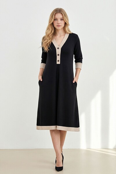bacc Μαύρο υφασμάτινο φόρεμα με κουμπιά μέχρι το στήθος