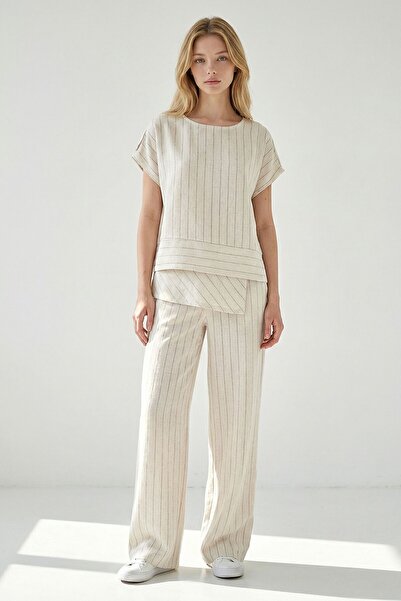 bacc Σετ Λινό Μαύρο Ριγέ Alaçatı