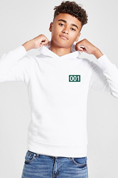 Tshirthane Hanorac cu glugă Squid Game Player 001, alb, pentru copii, 3ip