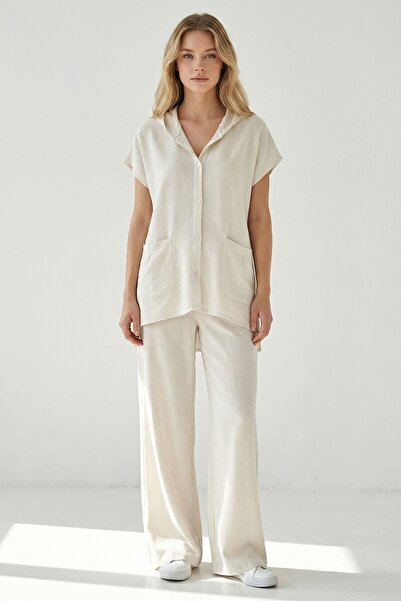 bacc Σετ πουκάμισο με κουκούλα από λινό Alaçatı