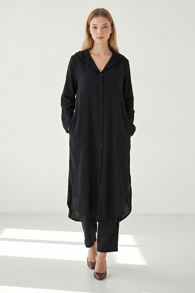 bacc Σετ Λινό Μαύρο Λινό Πουκάμισο Alaçatı