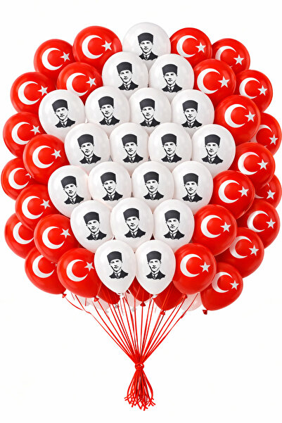 Parti dolabı 100 بالون مختلط بعلم أتاتورك وعلم تركيا لتزيين يوم الجمهورية في ...