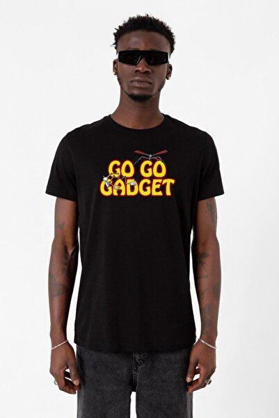 Tshirthane Inspector Gadget Go Go Gadget Tricou negru pentru bărbați