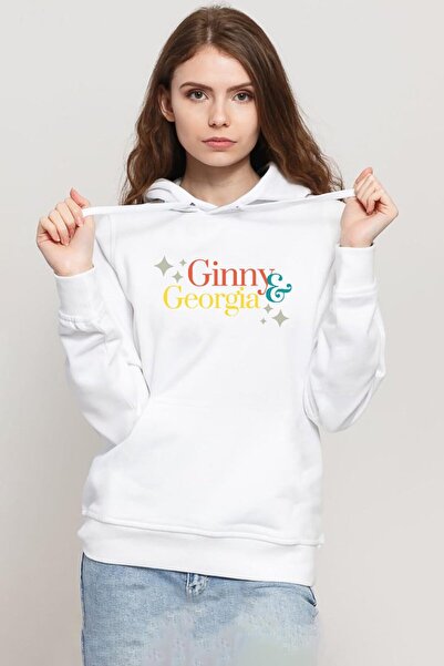 Tshirthane سويت شيرت بقلنسوة للنساء من جيني وجورجيا لترن باللون الأبيض