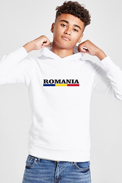 Tshirthane Φούτερ με κουκούλα για παιδιά με σημαία Ρουμανίας και λευκά γράμμα...