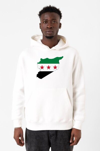 Tshirthane Hanorac cu glugă cu 3 ips pentru bărbați, alb, New Flag of Syria