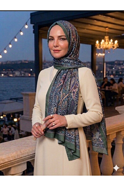 Nazellaa Etnik Desenli Yeşil Mor Detaylı Soft Şal