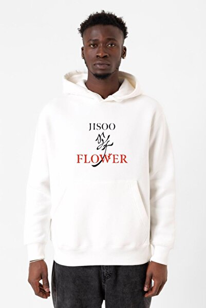 Tshirthane Ανδρικό φούτερ με κουκούλα Jisoo Flower White 3ip