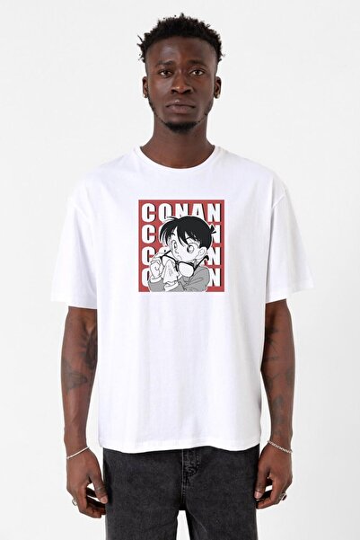 Tshirthane Detective Conan Anime Conan White Men's Oversize T-Shirt