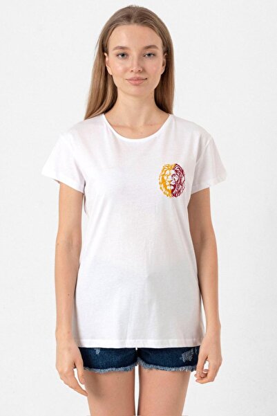 Tshirthane Sarı Kırmızı Aslan Beyaz Kadın Bisikletyaka Tshirt