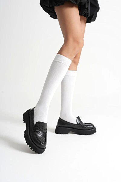 Mulini Γυναικεία καθημερινά παπούτσια μαύρα Crocodile Loafer TR10MS02G