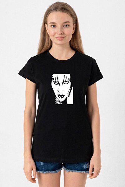 Tshirthane تي شيرت مارلين مانسون أسود أبيض أسود للنساء