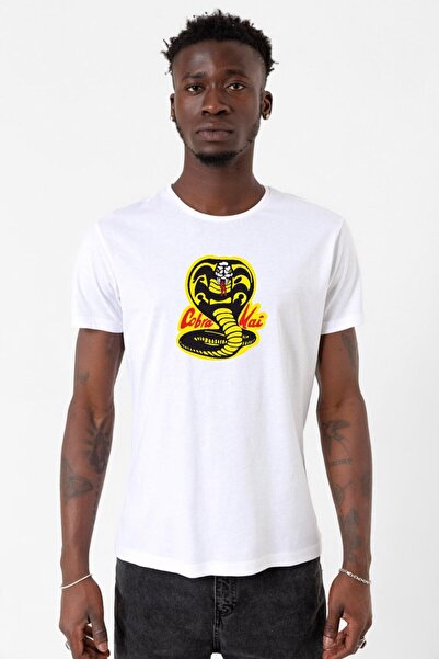 Tshirthane Tricou alb pentru bărbați cu logo Cobra Kai