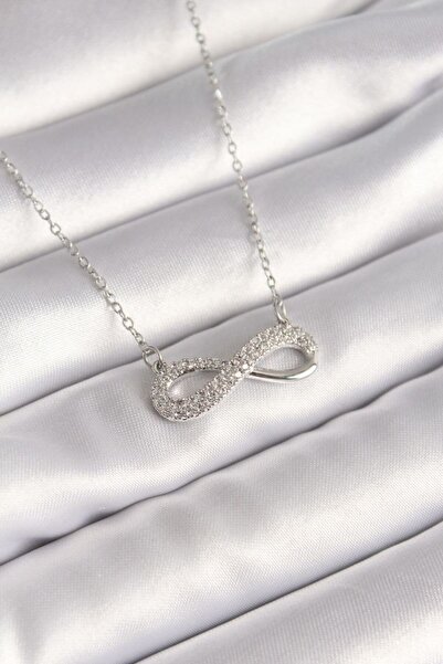 Skygo 316L Steel Silver Color Chain Zircon Stone Infinity Model Women's Neckl...