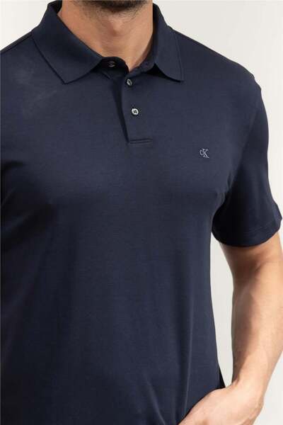 Calvin Klein Erkek Regular Fit Monogram Nakışlı Polo T-Shirt - Lacivert
