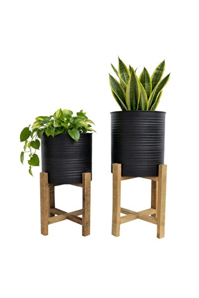 Gift Design Set de jardiniere metalice ondulate cu picioare din lemn