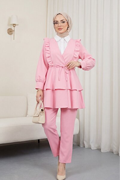 HİJABAYA Σετ κιμονό με φούστα με βολάν μπροστά και παντελόνι με διπλές στρώσεις