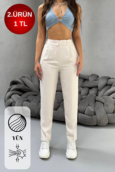 BİKELİFE Γυναικείο παντελόνι με ψηλόμεσο μοντέλο καρότο με ελαστική μέση και ...