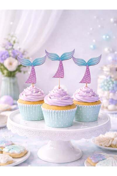 Parti Adresi Deniz Kızı Temalı Kürdan Kuyruk Figürlü Cupcake Kürdanı Pasta Sü...