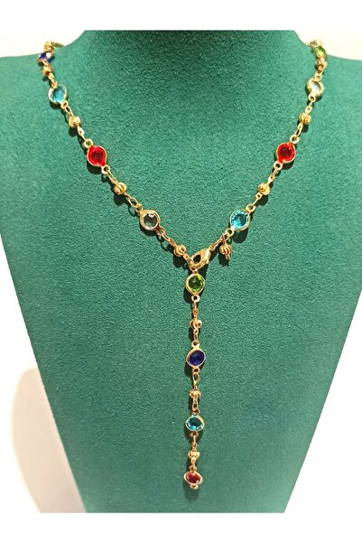 Monalisa Home Luxurious Figured Ornate Colored Stone Y Necklace