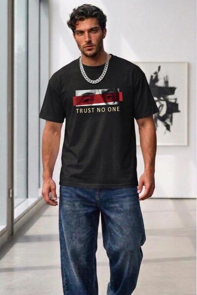 CAST COLLECTİON Tricou oversize cu imprimeu Trust No One pentru bărbați