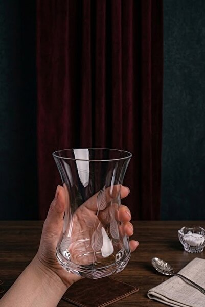 DECOSTYLE Yaprak 6'lı Soğuk Kesme Kristal Dekor İnce Belli Çay Bardağı - Özel Yapım Sunum 125cc