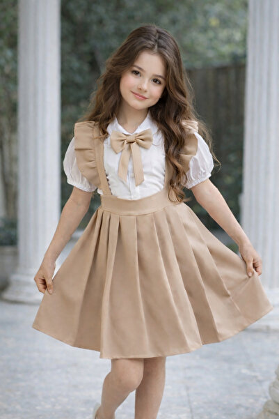 ELAFOR Γιορτινό φόρεμα για κορίτσια - Πλισέ φούστα Salopet με αποσπώμενο φιόγ...