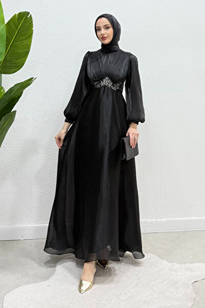 Tesettür Diyarı Mosera Janjan Υφασμάτινο Φόρεμα Χιτζάμπ με Πέτρες στη Μέση - ...