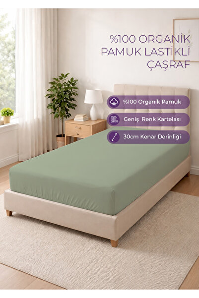 Days In Colours %100 Organik Pamuk Lastikli Çarşaf - Haki - Dolmabahçe Serisi