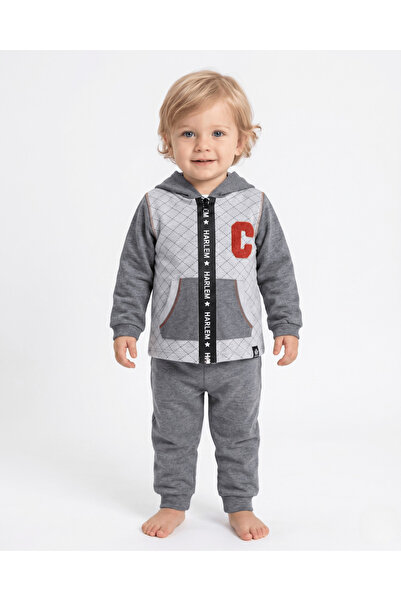 Unisex Bebek Gri Kapüşonlu Ceket