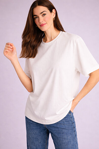 WE&ME Γυναικείο μπλουζάκι σε μπεζ χρώμα, oversized, βασικό – Μπλουζάκι με μαλ...