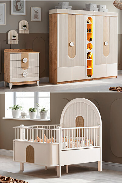 Setay Vira Çocuk Odası, Venüs Büyüyen Beşik, Vira 4 Kapaklı Kitaplıklı Dolap,...