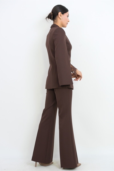Dorne Moda Women's Crepe Lace Detailed Pant Jacket Suit - Wedding - Graduation - Office Elegance